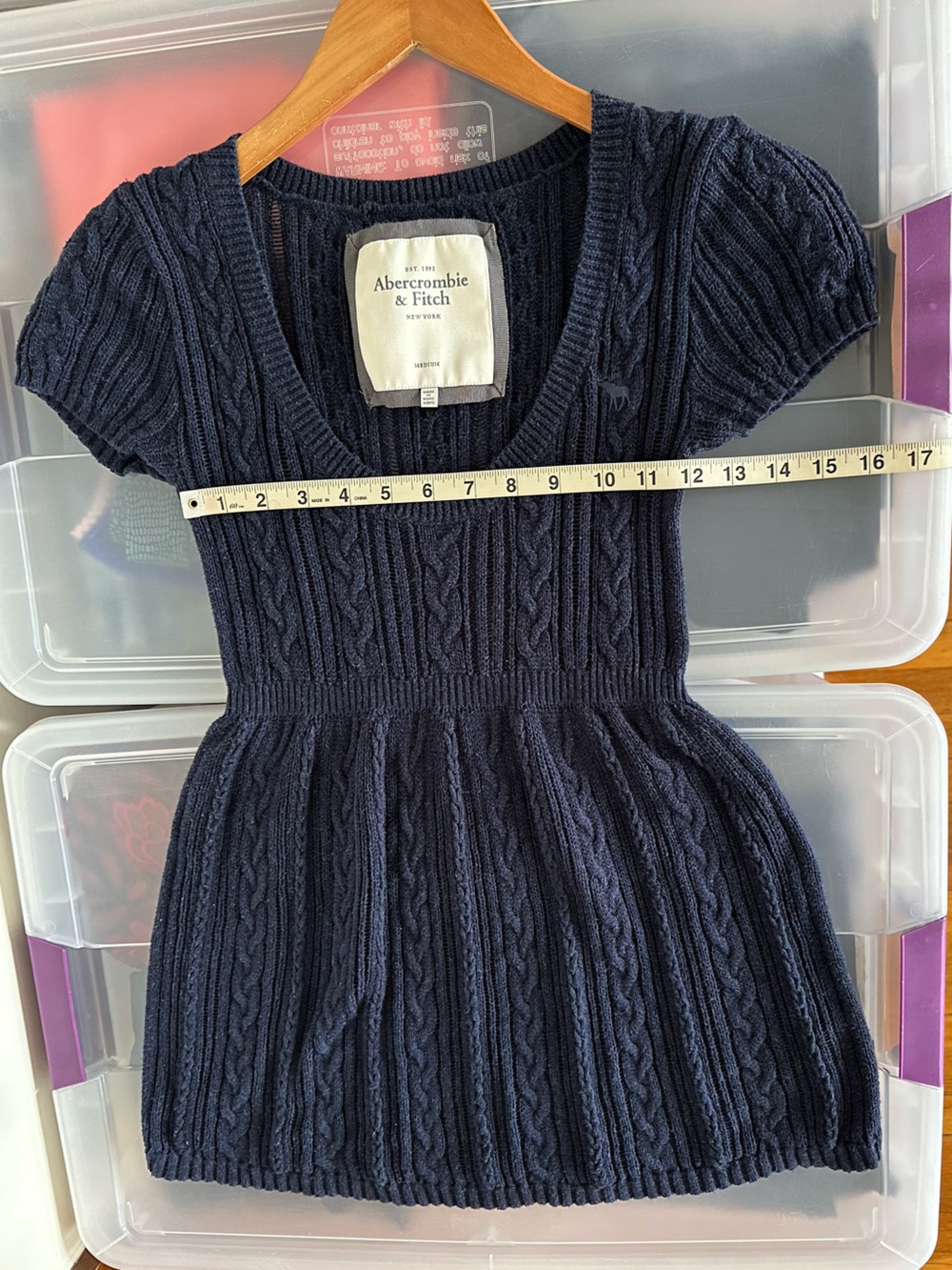 Abercrombie & Fitch Navy Blue Cable Knit Babydoll Sweater Top Medium Bella Swan - Picture 5 of 9